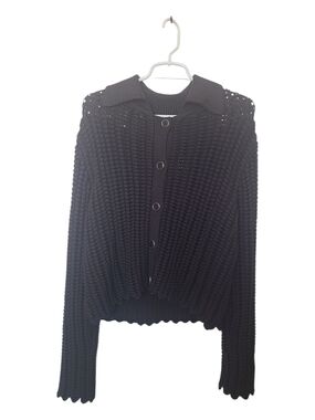 Women's Black Chunky Knit Button-Up Cardigan Sweater